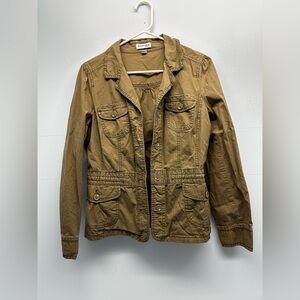 Women’s green st John’s bay button front cotton long sleeve Utility Jacket M